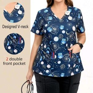 Women's V-Neck Owl Print ScrubTop & Womens Sloth Heart Scrub Top